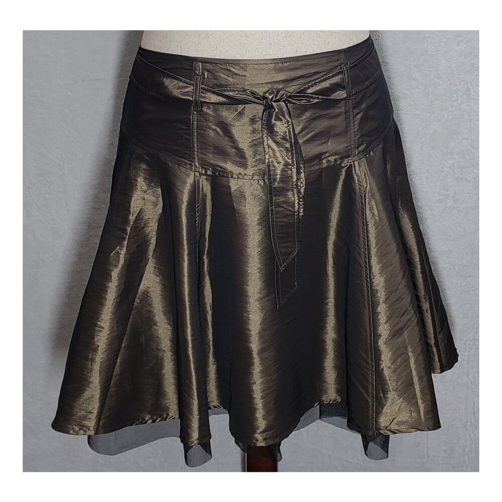 Bisou Bisou Metallic Brown Skirt Women 18 Plus Y2K Party Cocktail Tiered Mesh